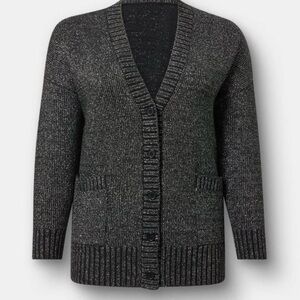 torrid Charcoal Ribbed V-Neck Button Cardigan